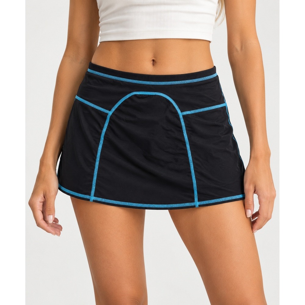 Urban Outfitters Black Contrast Blue Stitch Mini Skirt Y2K Sporty Size Medium
